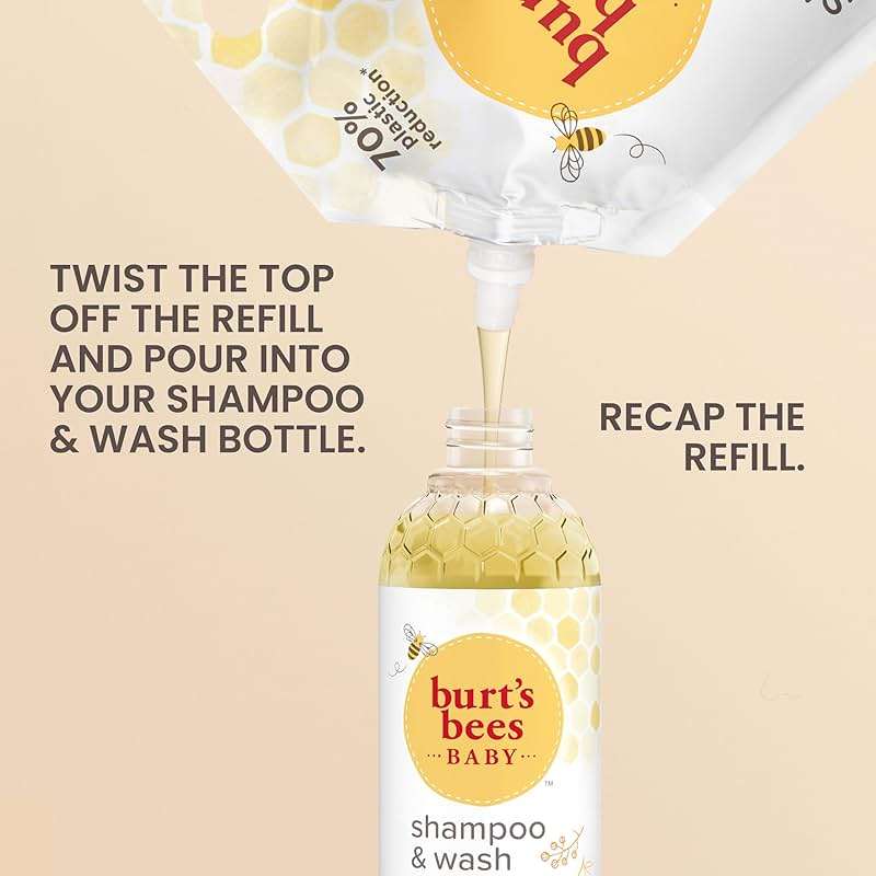 Burt's Bees Baby Shampoo and Baby Wash Refill, Original, Plant-Based Formula, Tear-Free, Pediatrician-Tested, Natural Origin, Gently Cleans Sensitive Skin and Hair, 33.8 Fl Oz - Image 3