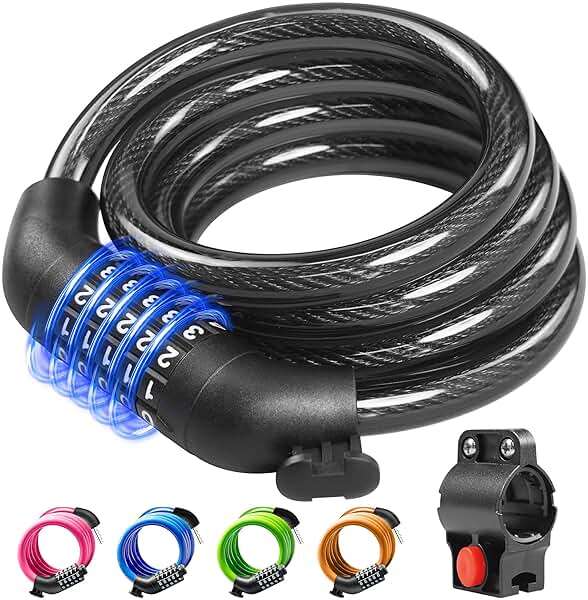 KEYSTP Bike Lock Cable with Combination,High Security 5-Digit Resettable Combination Bicycle Lock Anti-Theft, with Mounting Bracket for Bikes and Scooters - Image 1