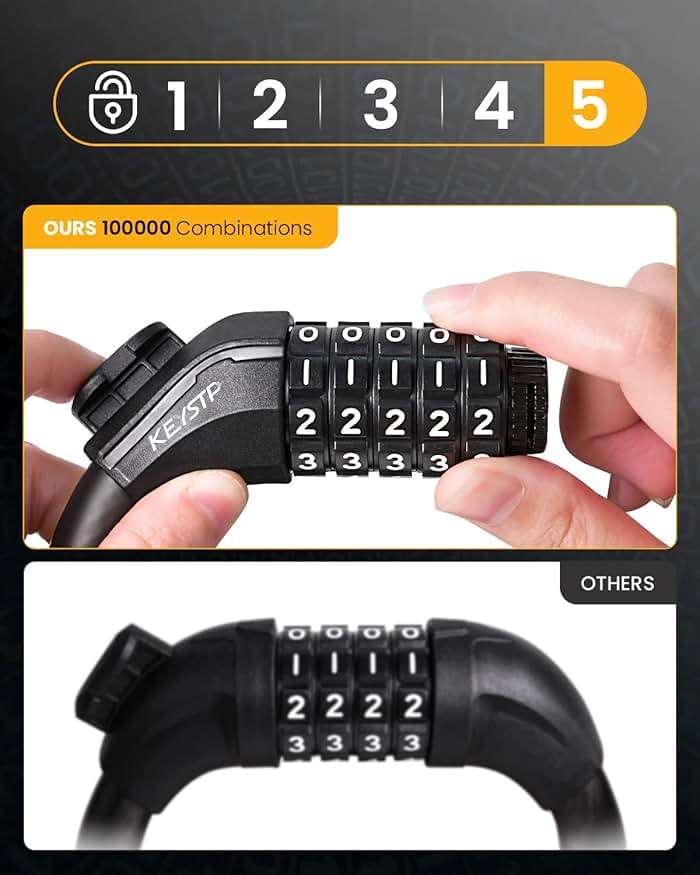 KEYSTP Bike Lock Cable with Combination,High Security 5-Digit Resettable Combination Bicycle Lock Anti-Theft, with Mounting Bracket for Bikes and Scooters - Image 2
