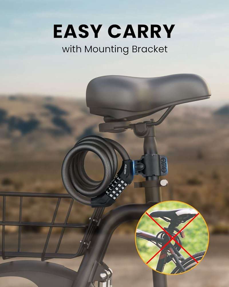 KEYSTP Bike Lock Cable with Combination,High Security 5-Digit Resettable Combination Bicycle Lock Anti-Theft, with Mounting Bracket for Bikes and Scooters - Image 3