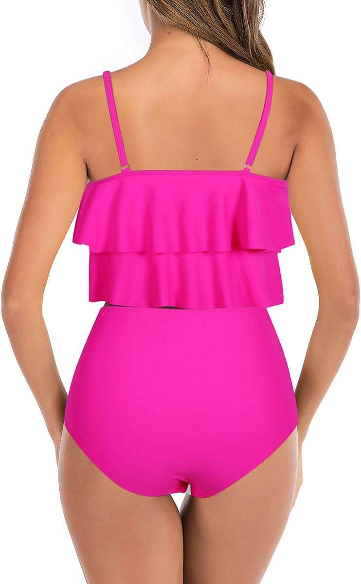 Womens Tankini Swimsuits Ruffled Tank Top Tummy Control Floral Modest Swimwear High Waisted Bikini - Image 2