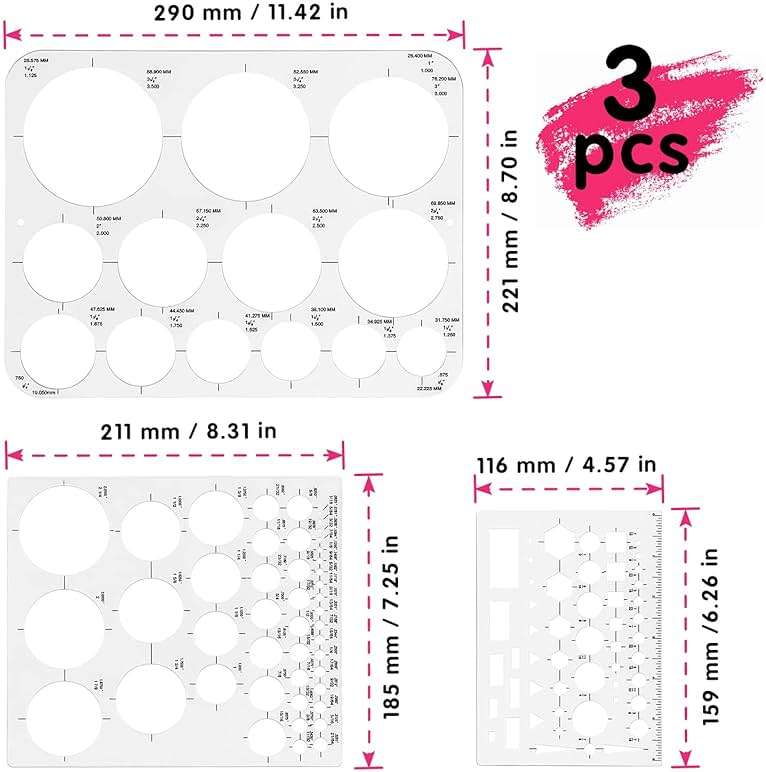 Tamaki Circle Template Circle Round Stencil Templates for Drafting for Office and School Building Formwork Drawings Templates, Large and Small Size, 3 Pack - Image 3