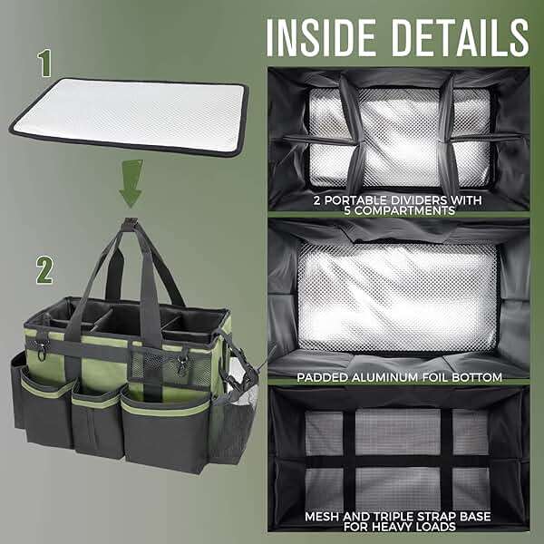 SCAVATA Wearable Cleaning Caddy Organizer with Handle & Shoulder Straps for Housekeepers, Under Sink & Car Cleaning Tool Organizer Bag with 4 Foldable Dividers (Green) - Image 5