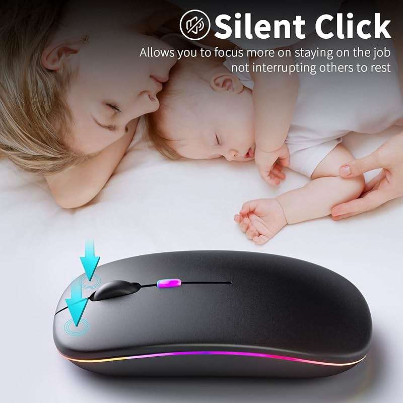 KANMABPC Wireless Bluetooth Mouse – Rechargeable, Silent, Dual Mode (Bluetooth 5.2 & USB) with LED Lights – Portable for Laptop, Desktop, & Tablet(Black) - Image 2