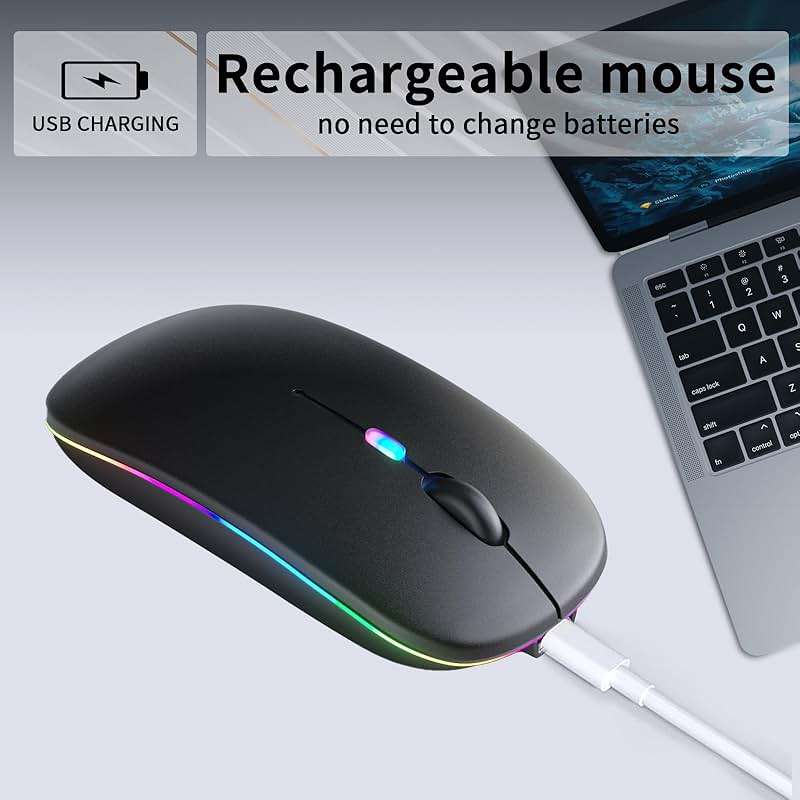 KANMABPC Wireless Bluetooth Mouse – Rechargeable, Silent, Dual Mode (Bluetooth 5.2 & USB) with LED Lights – Portable for Laptop, Desktop, & Tablet(Black) - Image 3