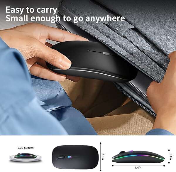 KANMABPC Wireless Bluetooth Mouse – Rechargeable, Silent, Dual Mode (Bluetooth 5.2 & USB) with LED Lights – Portable for Laptop, Desktop, & Tablet(Black) - Image 6