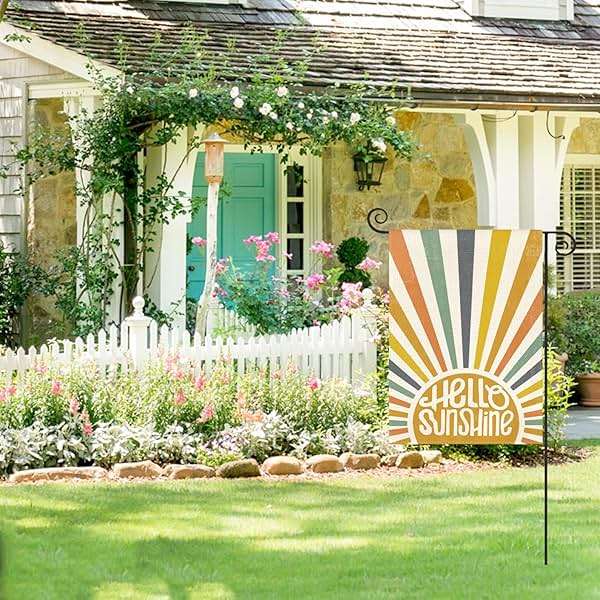 AVOIN colorlife Hello Sunshine Classic Garden Flag 12x18 Inch Double Sided Outside, Summer Party Holiday Burlap Yard Outdoor Decoration - Image 2