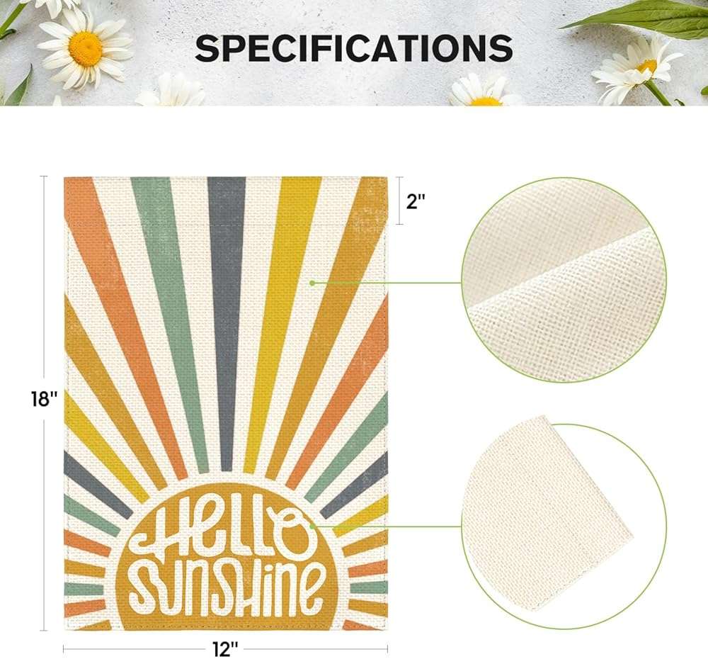 AVOIN colorlife Hello Sunshine Classic Garden Flag 12x18 Inch Double Sided Outside, Summer Party Holiday Burlap Yard Outdoor Decoration - Image 5