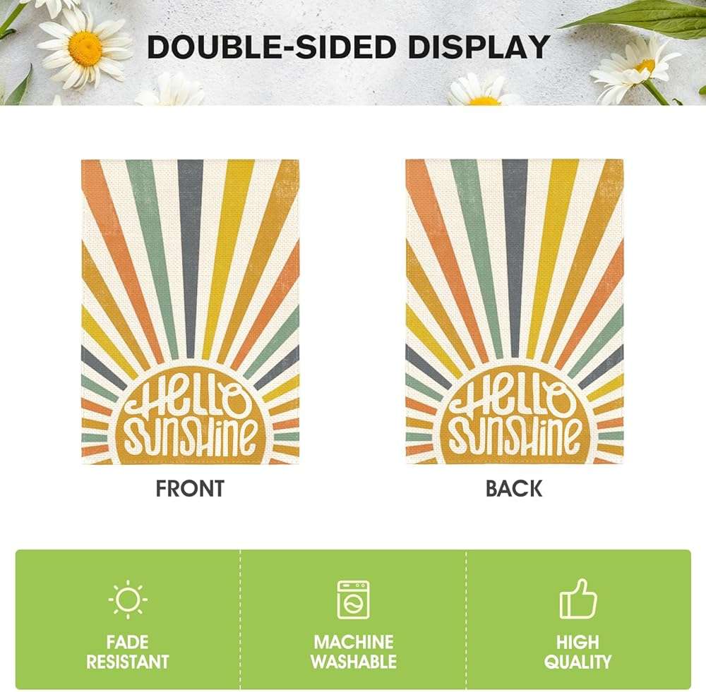 AVOIN colorlife Hello Sunshine Classic Garden Flag 12x18 Inch Double Sided Outside, Summer Party Holiday Burlap Yard Outdoor Decoration - Image 6