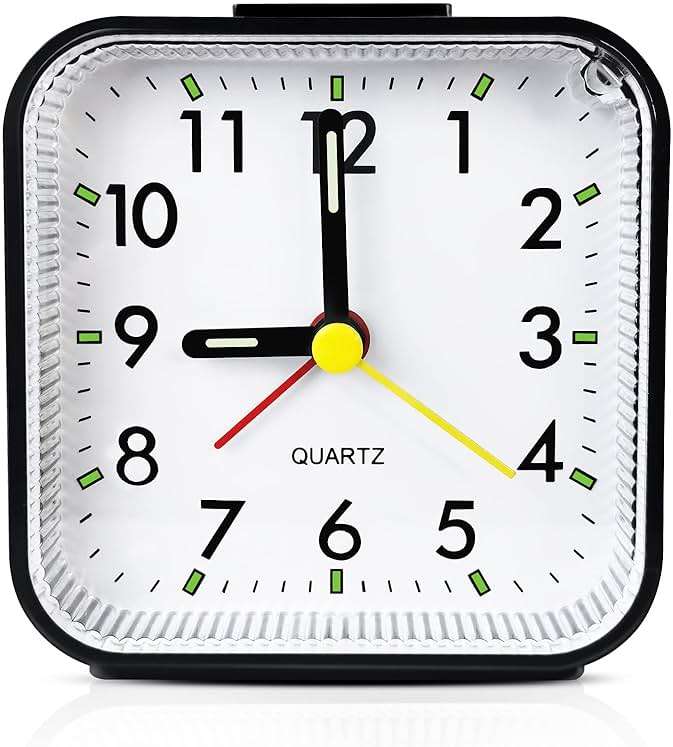Lamisola Small Analog Travel Alarm Clock, Battery Operated Desk Table Shelf Clock for Kids, Quieter Bedside Alarm Clocks for Bedrooms Bathroom Living Room Kitchen, Black - Image 1