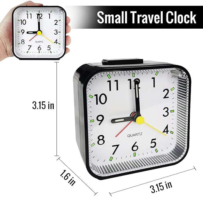 Lamisola Small Analog Travel Alarm Clock, Battery Operated Desk Table Shelf Clock for Kids, Quieter Bedside Alarm Clocks for Bedrooms Bathroom Living Room Kitchen, Black - Image 2