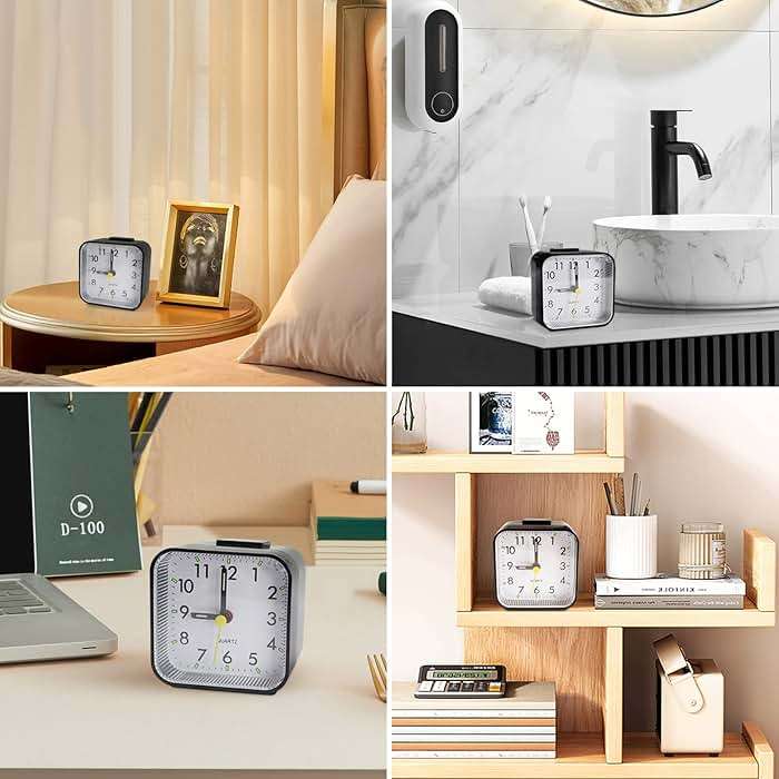 Lamisola Small Analog Travel Alarm Clock, Battery Operated Desk Table Shelf Clock for Kids, Quieter Bedside Alarm Clocks for Bedrooms Bathroom Living Room Kitchen, Black - Image 6