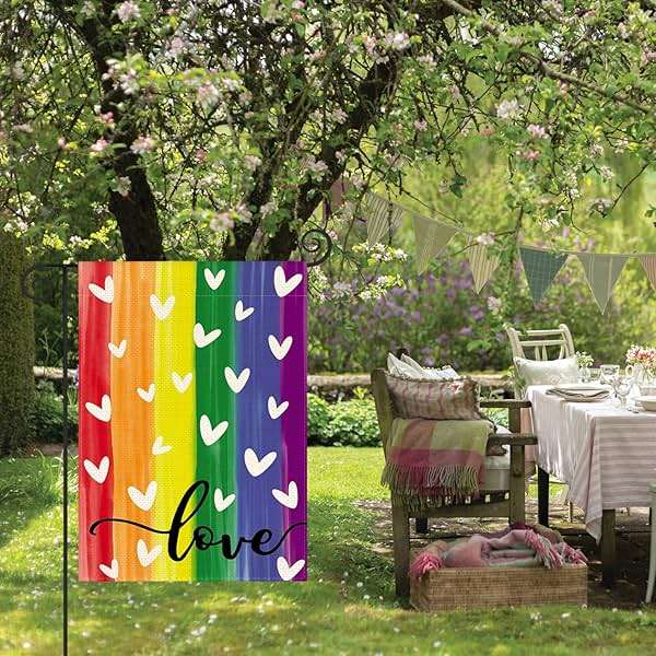 AVOIN colorlife Pride Love Heart Rainbow Garden Flag 12x18 Inch Double Sided Outside, LGBTQ+ Progress Community Gay Lesbian Transgender Bisexual Yard Outdoor Decoration - Image 2