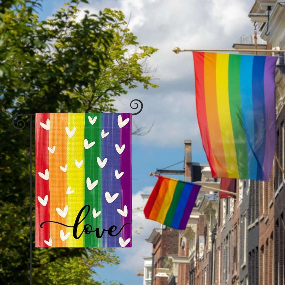 AVOIN colorlife Pride Love Heart Rainbow Garden Flag 12x18 Inch Double Sided Outside, LGBTQ+ Progress Community Gay Lesbian Transgender Bisexual Yard Outdoor Decoration - Image 3