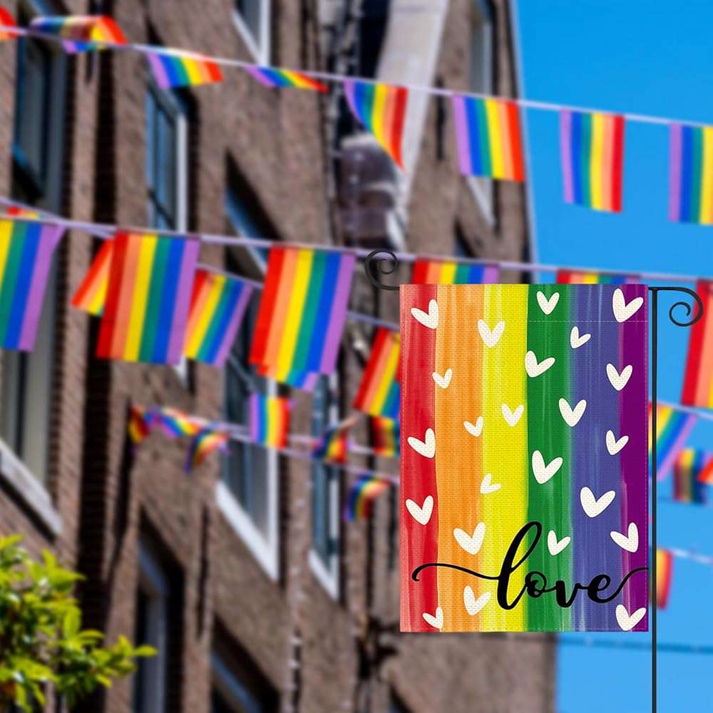 AVOIN colorlife Pride Love Heart Rainbow Garden Flag 12x18 Inch Double Sided Outside, LGBTQ+ Progress Community Gay Lesbian Transgender Bisexual Yard Outdoor Decoration - Image 4