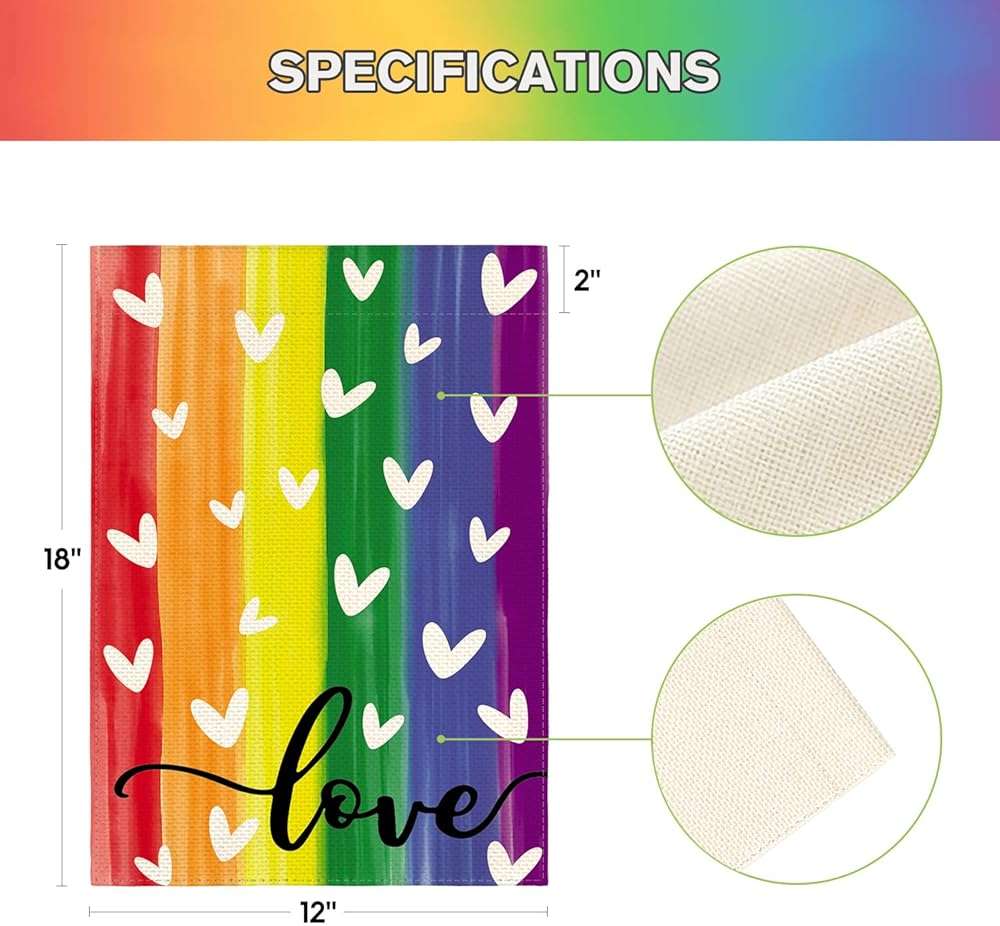AVOIN colorlife Pride Love Heart Rainbow Garden Flag 12x18 Inch Double Sided Outside, LGBTQ+ Progress Community Gay Lesbian Transgender Bisexual Yard Outdoor Decoration - Image 5