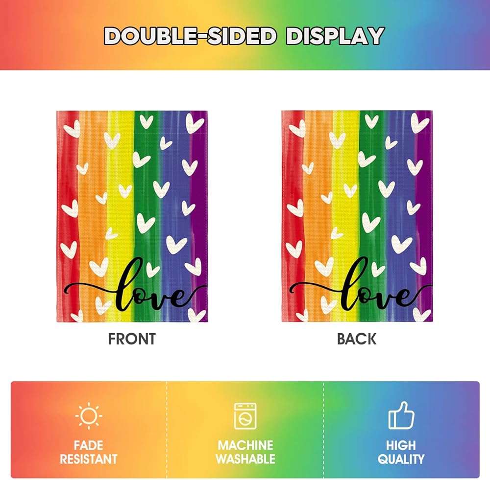 AVOIN colorlife Pride Love Heart Rainbow Garden Flag 12x18 Inch Double Sided Outside, LGBTQ+ Progress Community Gay Lesbian Transgender Bisexual Yard Outdoor Decoration - Image 6