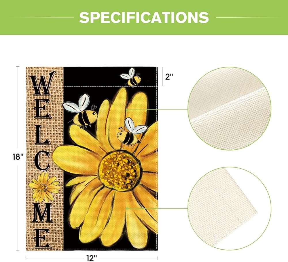 AVOIN colorlife Spring Summer Bee Sunflower Garden Flag 12x18 Inch Double Sided, Welcome Holiday Burlap Yard Outdoor Decoration - Image 5