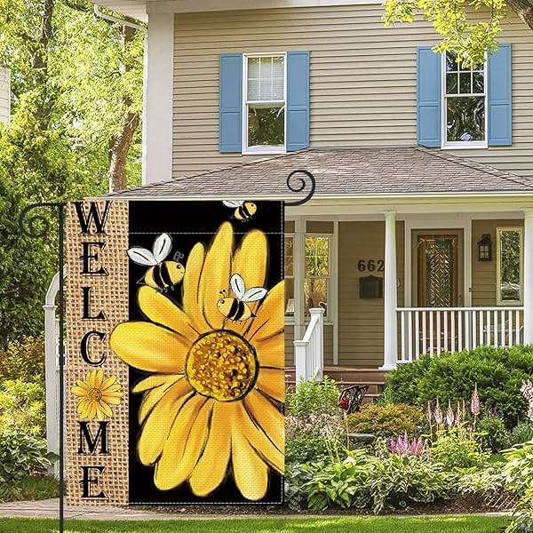 AVOIN colorlife Spring Summer Bee Sunflower Garden Flag 12x18 Inch Double Sided, Welcome Holiday Burlap Yard Outdoor Decoration - Image 7