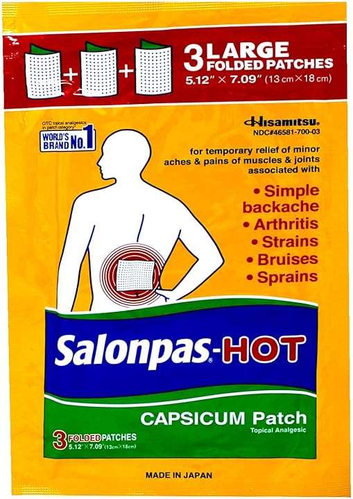 Salonpas Pain Relieving HOT Capsicum Patch, 3 Count per Pack Pack, for Back, Neck, Shoulder, Knee Pain and Muscle Soreness, 8 Hour Pain Relief Pack of 2 - Image 2