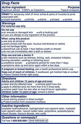 Salonpas Pain Relieving HOT Capsicum Patch, 3 Count per Pack Pack, for Back, Neck, Shoulder, Knee Pain and Muscle Soreness, 8 Hour Pain Relief Pack of 2 - Image 4