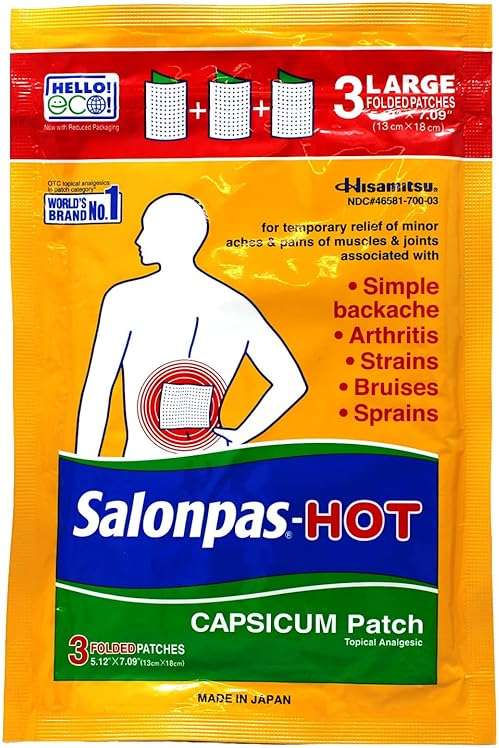 Salonpas Pain Relieving HOT Capsicum Patch, 3 Count per Pack Pack, for Back, Neck, Shoulder, Knee Pain and Muscle Soreness, 8 Hour Pain Relief Pack of 2 - Image 8