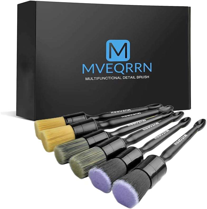 MVEQRRN 6pcs Car Detailing Brush Set-2pcs Boars Hair Car Detailing Brushes,2pcs Ultra Soft No Scratch Detailing Brush for Air Vent,Leather Seat 2pcs Detail Brushes car Detailing for Interior Exterior - Image 1