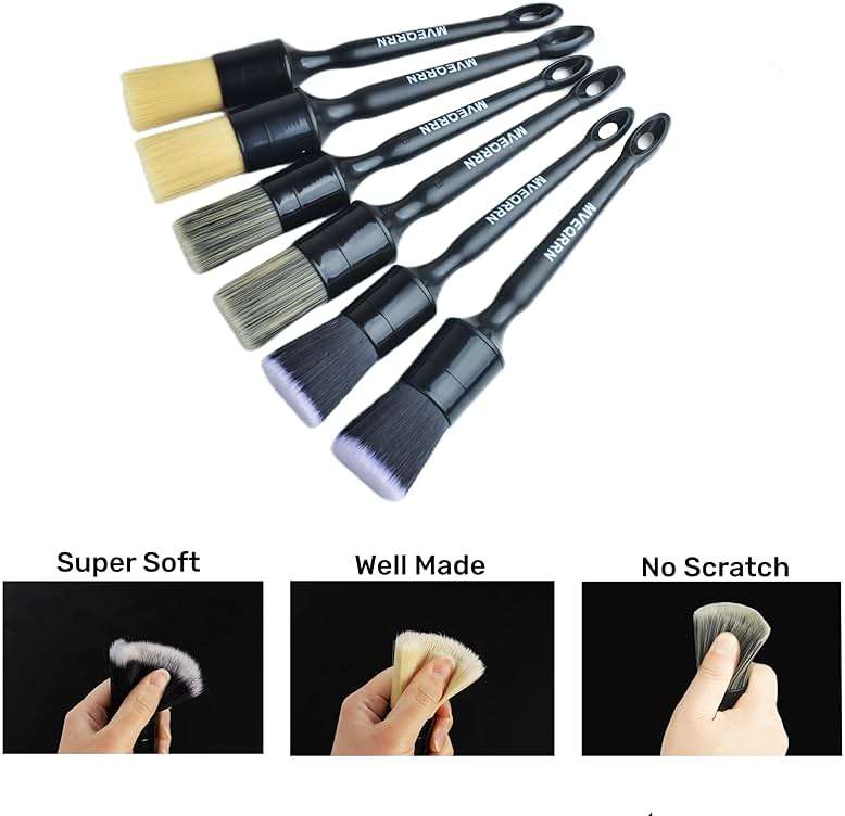 MVEQRRN 6pcs Car Detailing Brush Set-2pcs Boars Hair Car Detailing Brushes,2pcs Ultra Soft No Scratch Detailing Brush for Air Vent,Leather Seat 2pcs Detail Brushes car Detailing for Interior Exterior - Image 3
