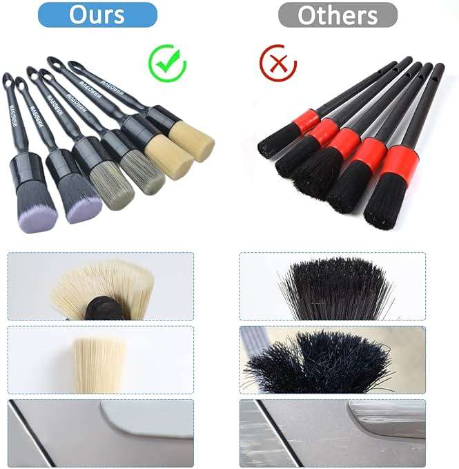 MVEQRRN 6pcs Car Detailing Brush Set-2pcs Boars Hair Car Detailing Brushes,2pcs Ultra Soft No Scratch Detailing Brush for Air Vent,Leather Seat 2pcs Detail Brushes car Detailing for Interior Exterior - Image 6