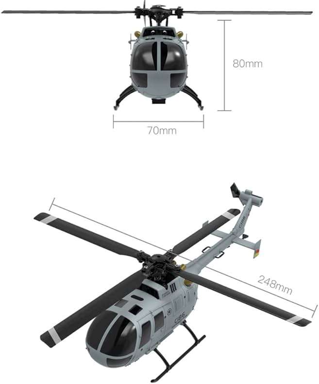 C186 Remote Control Helicopter for Adults 14y+ Beginner Expert Single Rotor Aileronless BO-105 Like-Real RC Aircraft Model Air Pressure Hover Aerobatic Flight 6-Axis Gyroscope (Grey 2 Batteries) - Image 2