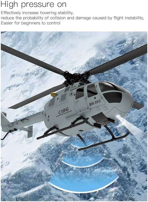 C186 Remote Control Helicopter for Adults 14y+ Beginner Expert Single Rotor Aileronless BO-105 Like-Real RC Aircraft Model Air Pressure Hover Aerobatic Flight 6-Axis Gyroscope (Grey 2 Batteries) - Image 5