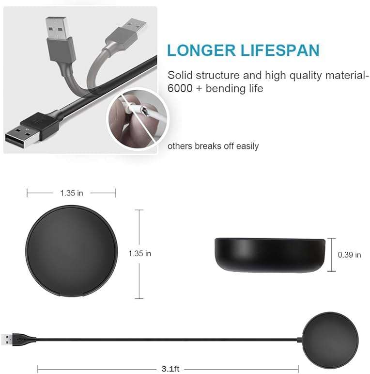 2 Pack Compatible with Samsung Watch Charger,Galaxy Watch7/6/5/4 Charger Cable Dock USB Replacement for Samsung Galaxy Watch 7/6/6 Classic/5/5 Pro/4/4 Classic/3/Active 2/Active - Image 6