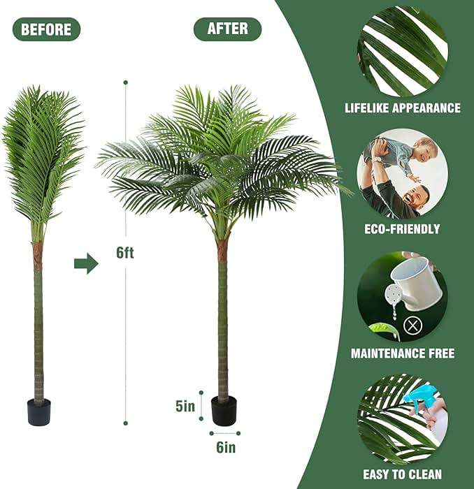 FLOWORLD Palm Tree Artificial Tropical Plant 6FT Tall Faux Plants Indoor Fake Floor Plants Decorative Palm Tree House Large Office Plant Artificial Palm Trees for Home Decor… - Image 2
