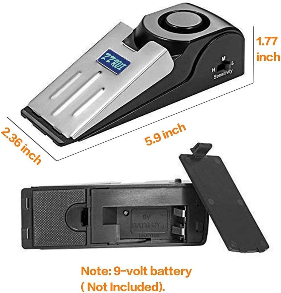 ZZRUI 2 Pack Door Stop Alarm with 120dB Siren, Wedge Door Stopper Security Device for Travel, Apartment, Hotel, Home – Portable Anti-Theft Floor Alarm for Entry Alert & Self Defense, Black - Image 2