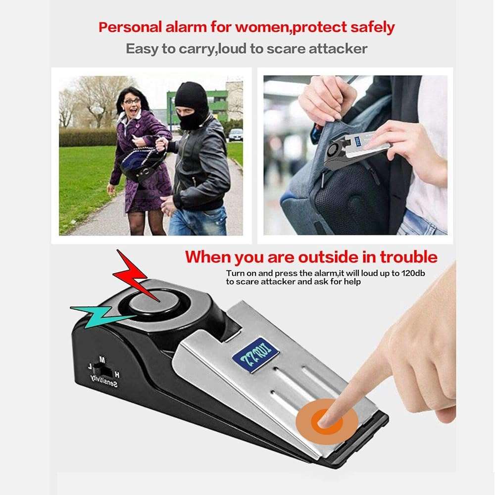 ZZRUI 2 Pack Door Stop Alarm with 120dB Siren, Wedge Door Stopper Security Device for Travel, Apartment, Hotel, Home – Portable Anti-Theft Floor Alarm for Entry Alert & Self Defense, Black - Image 4