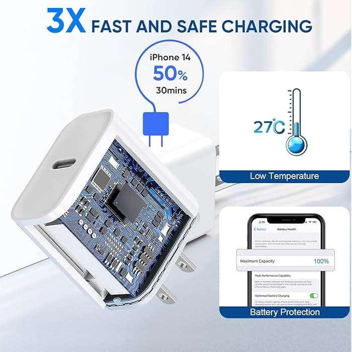 3 Pack Fast Charger iPhone,【Apple MFi Certified】6FT iPhone Charger Fast Charging USB C Block Wall Adapter 6 Foot Type C to Lightning Cable for iPhone 14 Pro Max/14 Plus/13 Pro/12/12Pro/11/XS/X,AirPods - Image 2