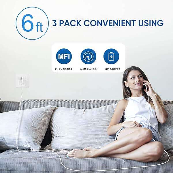 3 Pack Fast Charger iPhone,【Apple MFi Certified】6FT iPhone Charger Fast Charging USB C Block Wall Adapter 6 Foot Type C to Lightning Cable for iPhone 14 Pro Max/14 Plus/13 Pro/12/12Pro/11/XS/X,AirPods - Image 5