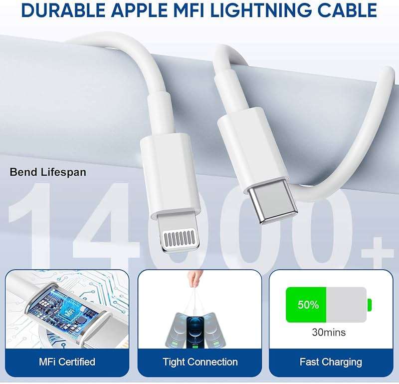 3 Pack Fast Charger iPhone,【Apple MFi Certified】6FT iPhone Charger Fast Charging USB C Block Wall Adapter 6 Foot Type C to Lightning Cable for iPhone 14 Pro Max/14 Plus/13 Pro/12/12Pro/11/XS/X,AirPods - Image 6