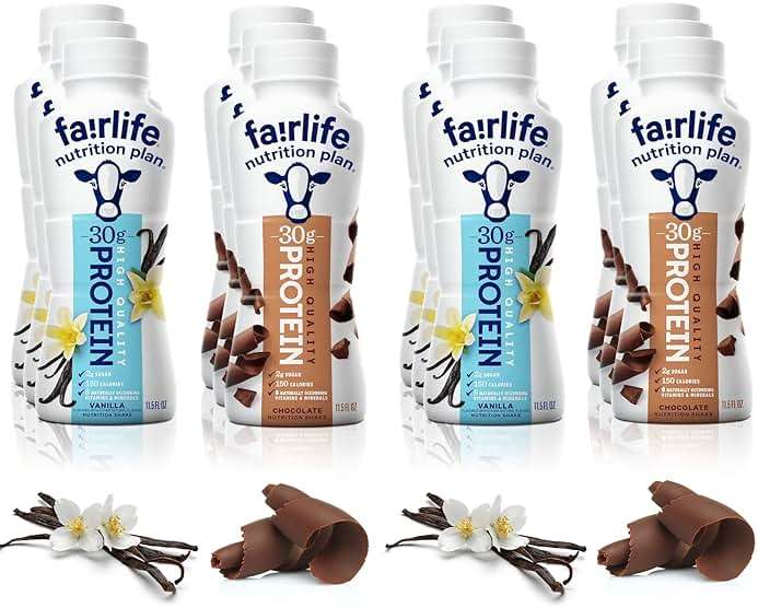 Kozy Home Fairlife Nutrition Protein Shakes-Pack of 12|30g Protein,Low Sugar,Lactose-Free Delicious Vanilla,Chocolate,Salted Caramel,and Strawberry Flavors 11.5 fl.,oz.(Chocolate/Vanilla) - Image 1