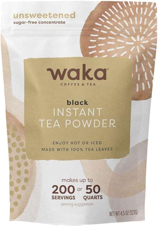 Waka Instant Black Tea Mix, Classic - 100% Tea Leaves, No Additives, Unsweetened Tea Powder for 50 Quarts or 200 Cups – Easy and Quick Hot or Iced Teas (4.5oz) - Image 1
