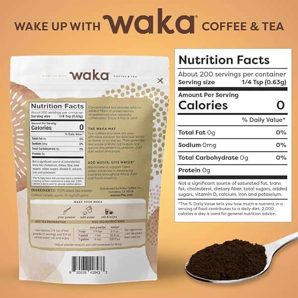 Waka Instant Black Tea Mix, Classic - 100% Tea Leaves, No Additives, Unsweetened Tea Powder for 50 Quarts or 200 Cups – Easy and Quick Hot or Iced Teas (4.5oz) - Image 2