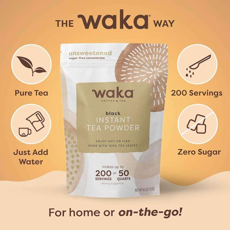 Waka Instant Black Tea Mix, Classic - 100% Tea Leaves, No Additives, Unsweetened Tea Powder for 50 Quarts or 200 Cups – Easy and Quick Hot or Iced Teas (4.5oz) - Image 3
