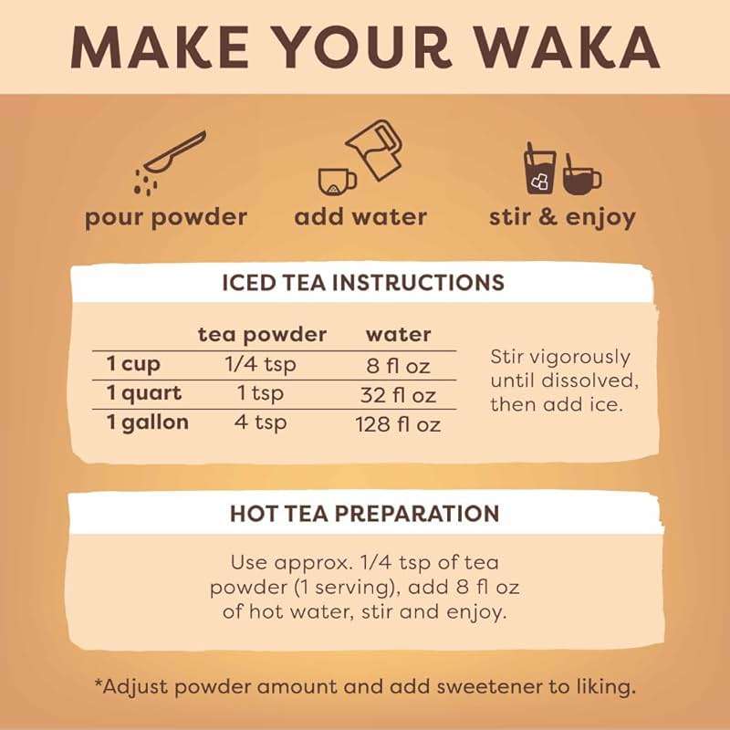Waka Instant Black Tea Mix, Classic - 100% Tea Leaves, No Additives, Unsweetened Tea Powder for 50 Quarts or 200 Cups – Easy and Quick Hot or Iced Teas (4.5oz) - Image 4
