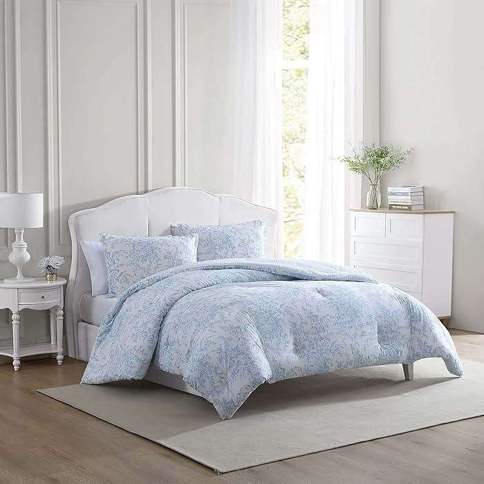 Laura Ashley – Queen Comforter Set, Soft Bedding with Matching Shams, Reversible Floral Room Decor, College Dorm Room Essentials (Bedford Blue) - Image 2