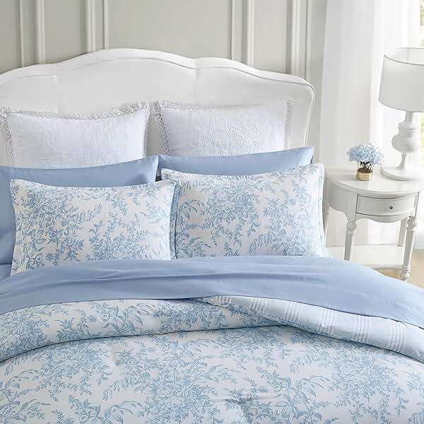 Laura Ashley – Queen Comforter Set, Soft Bedding with Matching Shams, Reversible Floral Room Decor, College Dorm Room Essentials (Bedford Blue) - Image 3