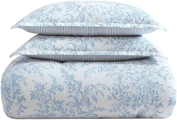 Laura Ashley – Queen Comforter Set, Soft Bedding with Matching Shams, Reversible Floral Room Decor, College Dorm Room Essentials (Bedford Blue) - Image 4