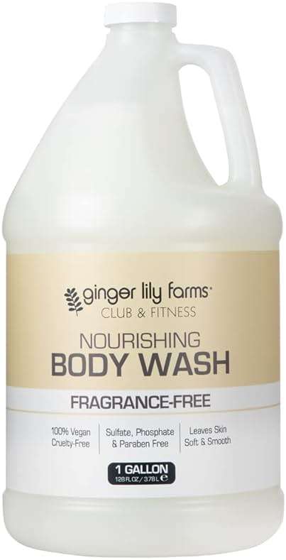 Ginger Lily Farms Club & Fitness Nourishing Body Wash, 100% Vegan & Cruelty-Free, Bath & Shower Gel for Men and Women, Fragrance Free, 1 Gallon (128 fl. oz.) Refill - Image 1