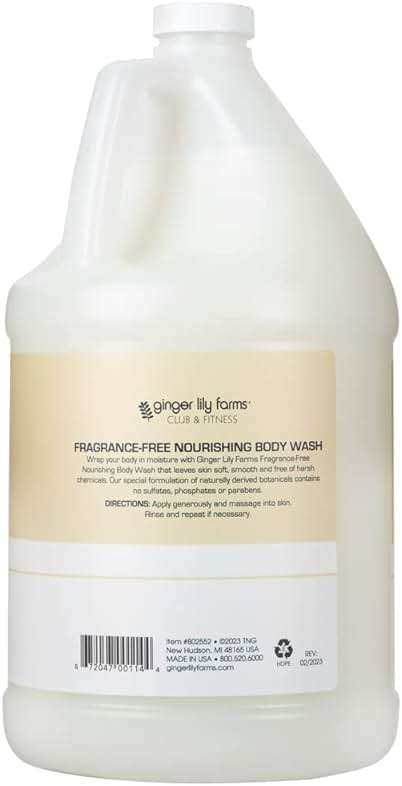 Ginger Lily Farms Club & Fitness Nourishing Body Wash, 100% Vegan & Cruelty-Free, Bath & Shower Gel for Men and Women, Fragrance Free, 1 Gallon (128 fl. oz.) Refill - Image 2