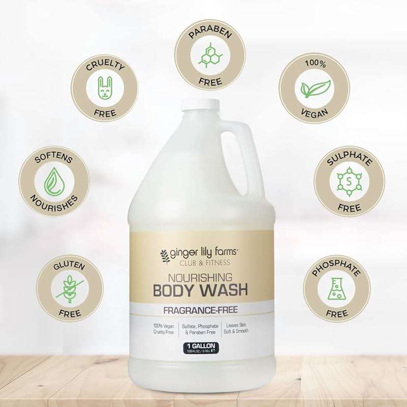 Ginger Lily Farms Club & Fitness Nourishing Body Wash, 100% Vegan & Cruelty-Free, Bath & Shower Gel for Men and Women, Fragrance Free, 1 Gallon (128 fl. oz.) Refill - Image 4