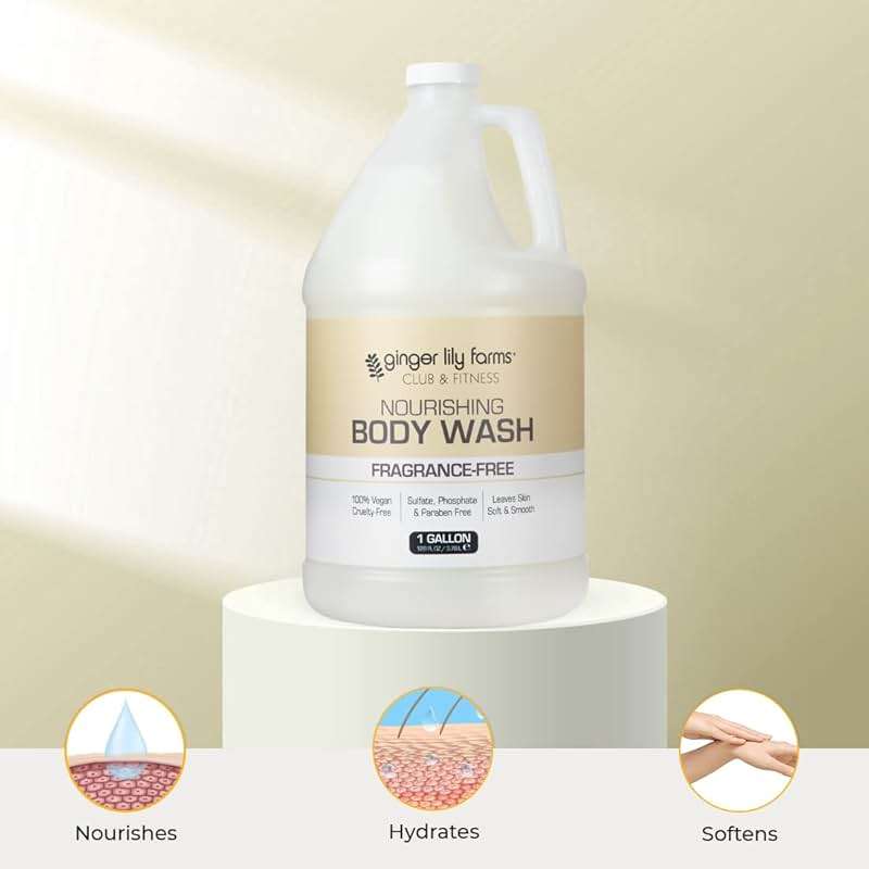 Ginger Lily Farms Club & Fitness Nourishing Body Wash, 100% Vegan & Cruelty-Free, Bath & Shower Gel for Men and Women, Fragrance Free, 1 Gallon (128 fl. oz.) Refill - Image 5